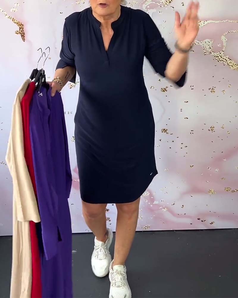 Stylish Women's Midi Dress with V-Neck & Convertible Sleeves – Naria