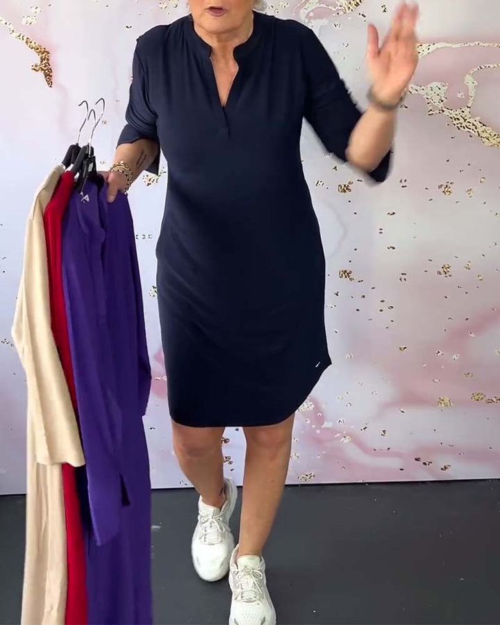 Stylish Women's Midi Dress with V-Neck & Convertible Sleeves – Naria