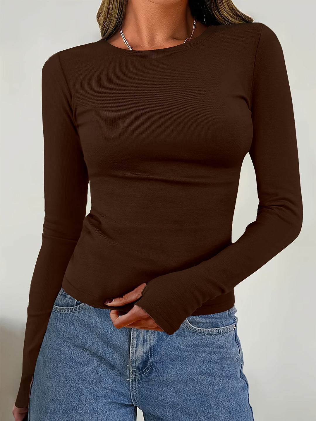 Women's Long Sleeve Top with Crew Neck for Autumn & Winter – Vivienne