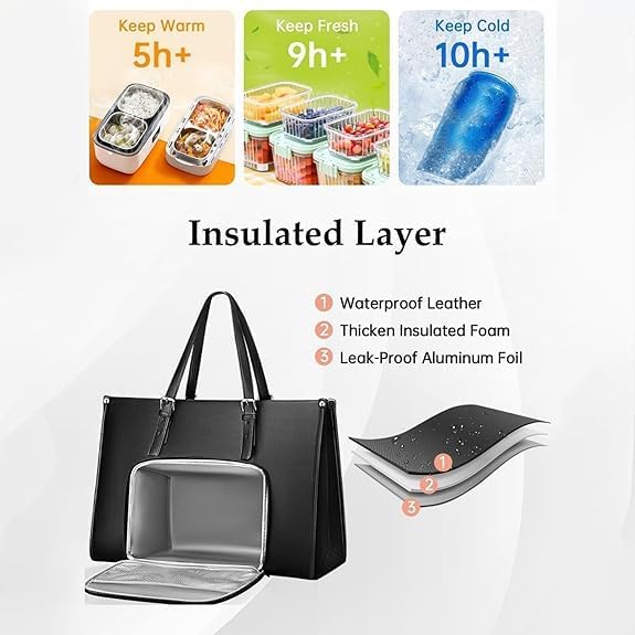 Women's insulated lunch bag with laptop compartment