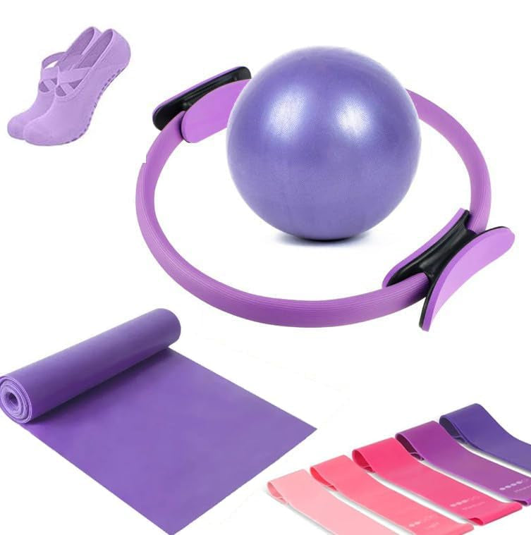 9-piece Pilates set for home with ring, ball, bands, and non-slip socks