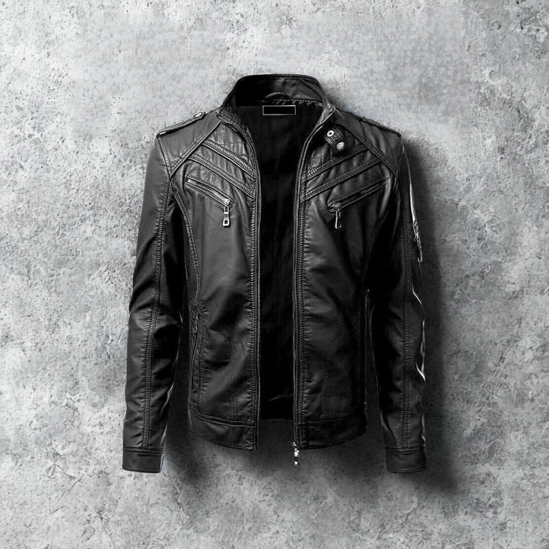 Men's leather jacket with detachable hood – Autumn edition Marcellus