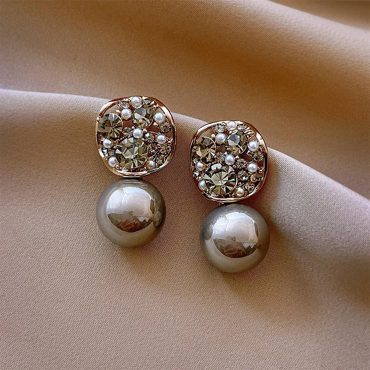 Gray/Taupe Luxury Crystal Pearl Earrings – Eloria