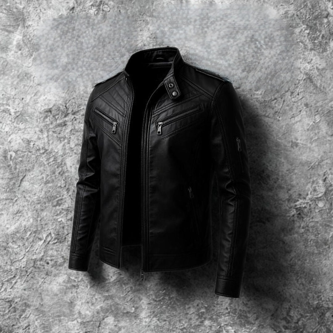 Men's leather jacket with detachable hood – Autumn edition Marcellus