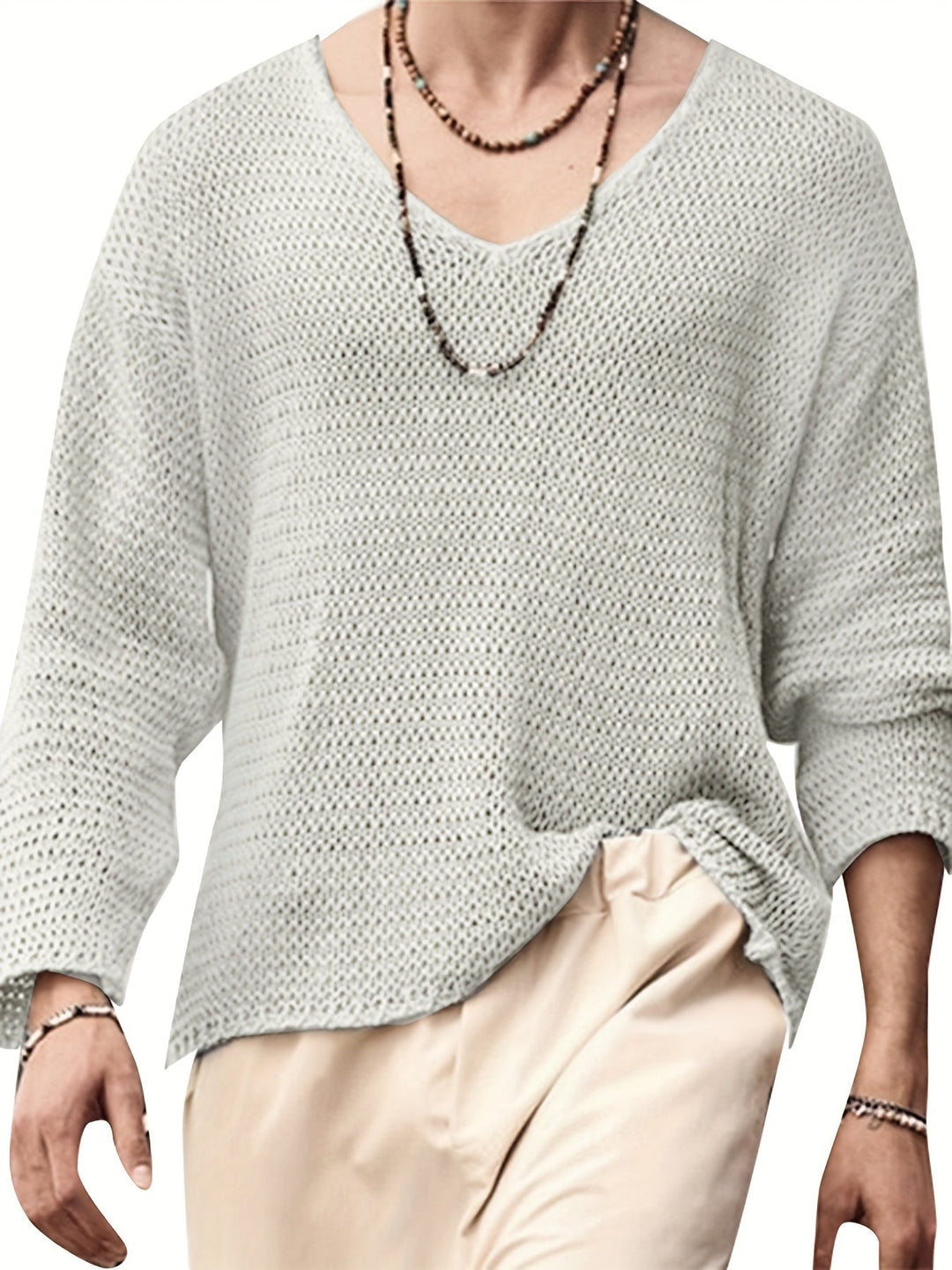 Knitted men's top with V-neck and long sleeves – Eliott