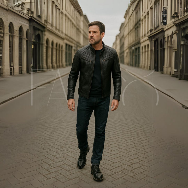 Men's leather jacket with detachable hood – Autumn edition Marcellus