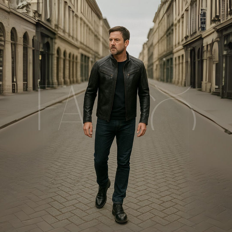 Men's leather jacket with detachable hood – Autumn edition Marcellus