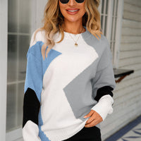 Patchwork women's sweater with round neckline – Clara