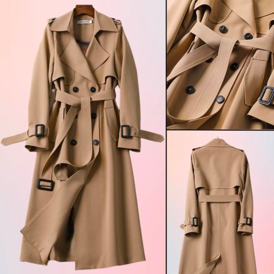 Elegant women's trench coat with double buttons – Celina