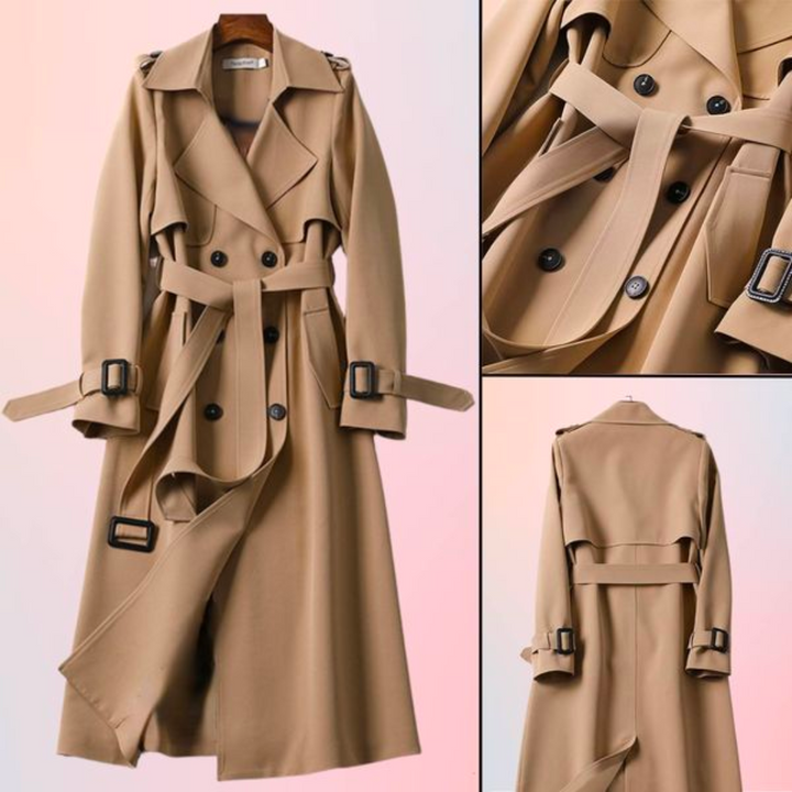 Elegant women's trench coat with double buttons – Celina
