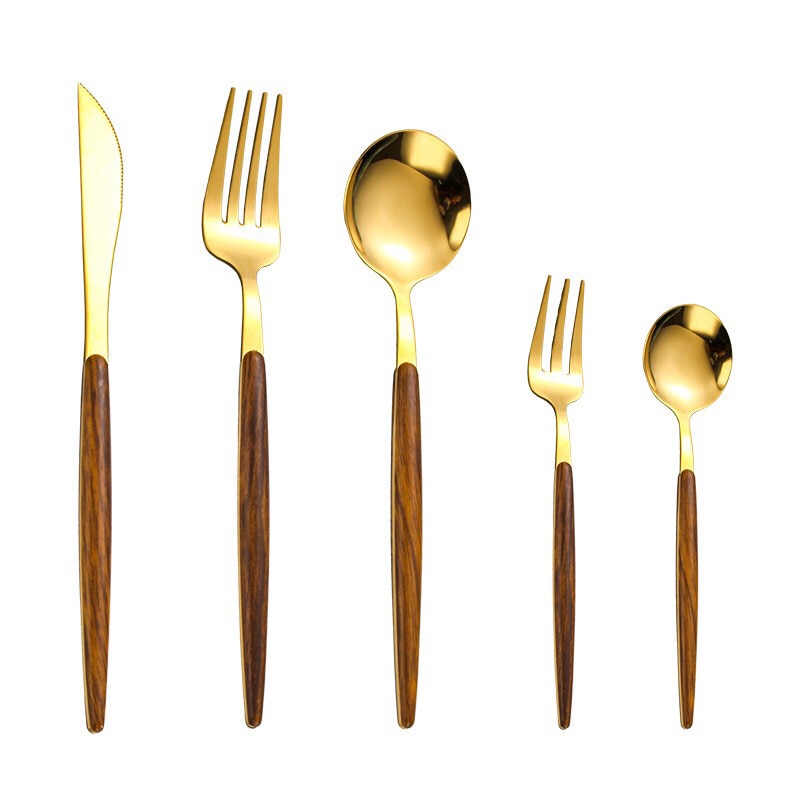 Juego de cubiertos de acero inoxidable con mango de madera – WoodCraft