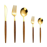 Juego de cubiertos de acero inoxidable con mango de madera – WoodCraft