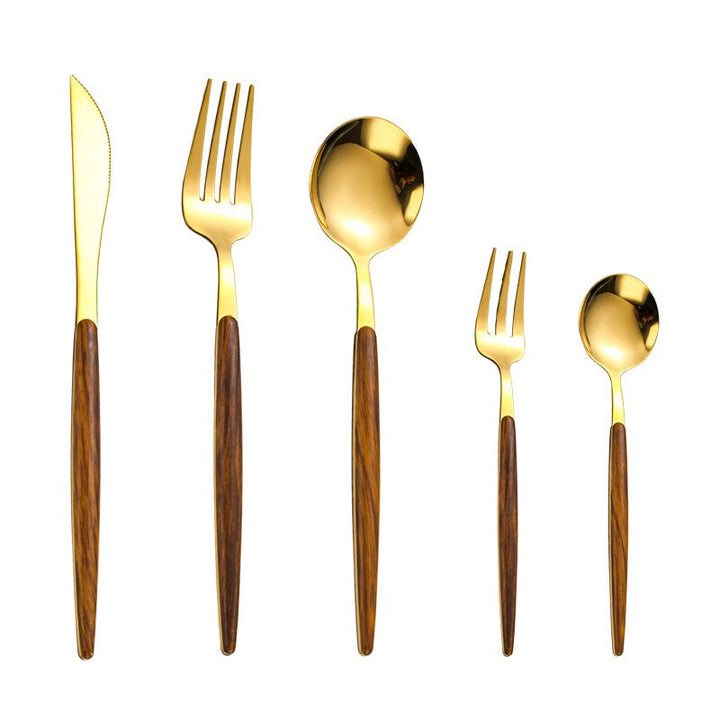 Juego de cubiertos de acero inoxidable con mango de madera – WoodCraft