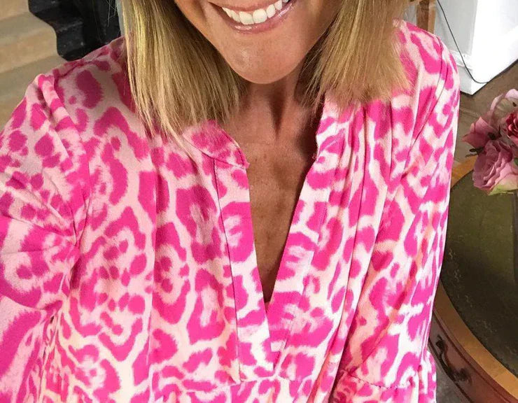 Elegant maxi dress with pink leopard print - ChicSafari