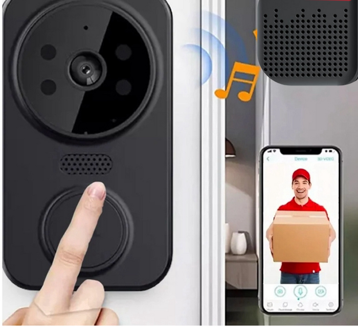 Schwarze smart Wi-Fi dørklokke med kamera – Noctiq