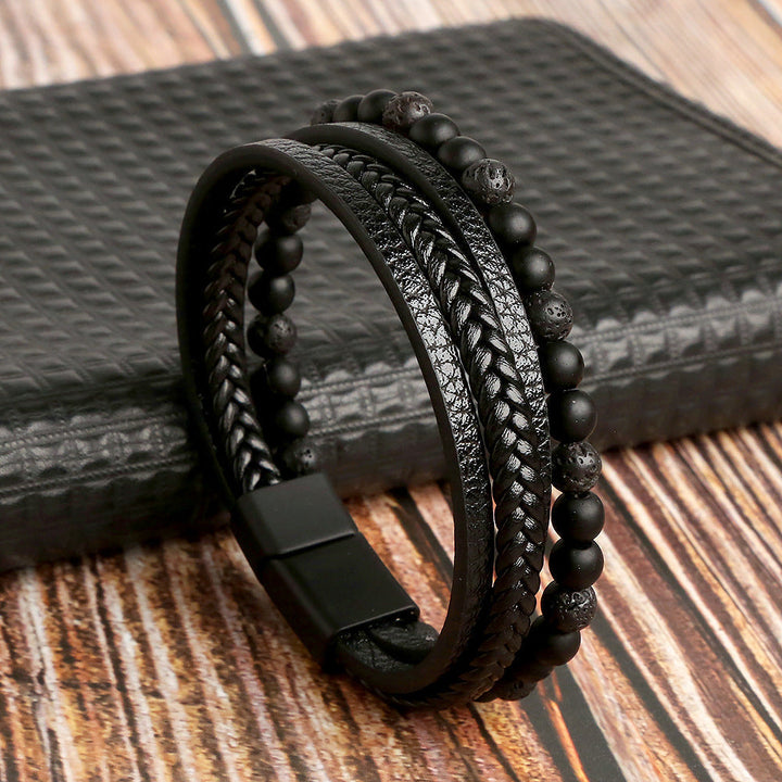Aquí está la traducción al alemán: Set de pulseras de cuero para hombre - Armand