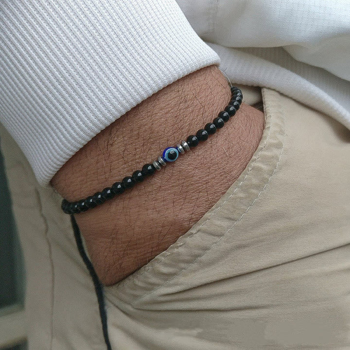 Men's bracelet made of 4 mm natural stone with evil eye bead – Thor
