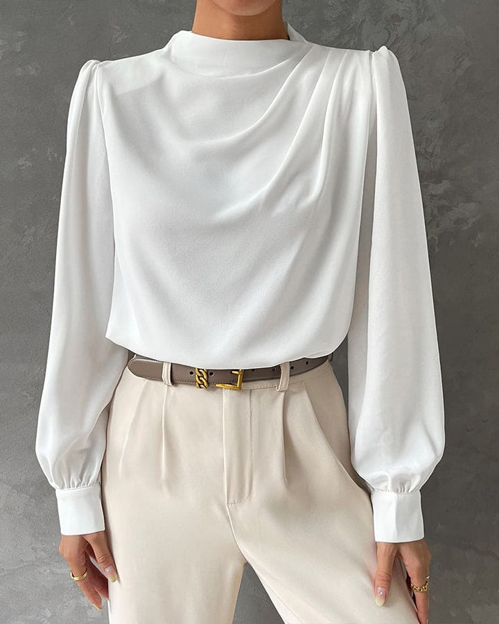 Simple blouse with ruffles and stand-up collar - Isabella