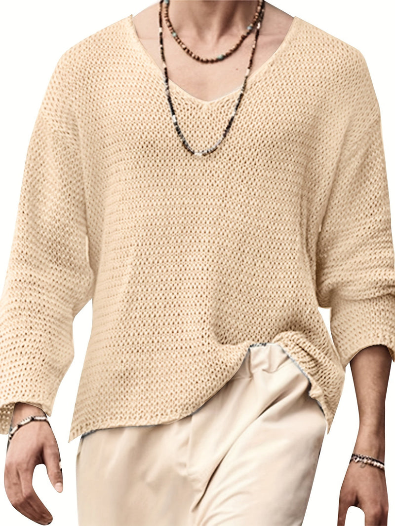 Knitted men's top with V-neck and long sleeves – Eliott
