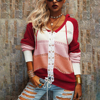 Stripete damesweater med snøring – Alessia