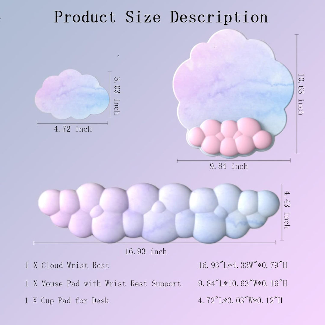 Cloud-shaped ergonomic wrist rest with mouse pad and coaster – Zeyora