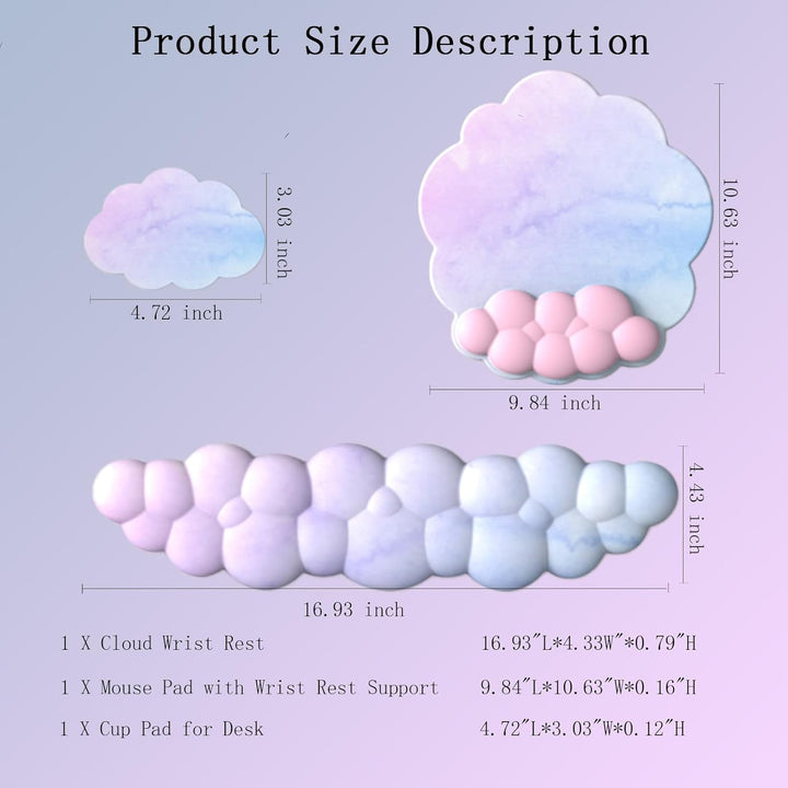 Cloud-shaped ergonomic wrist rest with mouse pad and coaster – Zeyora