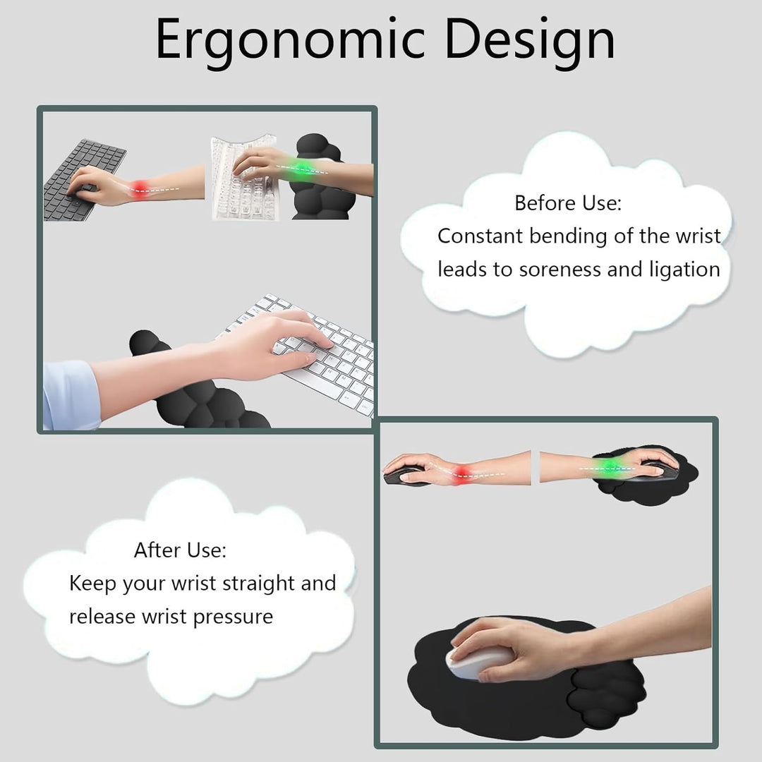 Cloud-shaped ergonomic wrist rest with mouse pad and coaster – Zeyora