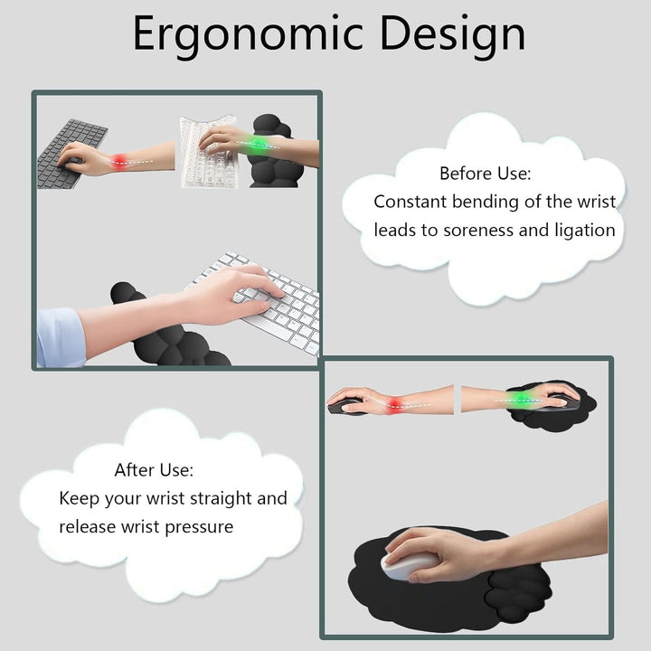 Cloud-shaped ergonomic wrist rest with mouse pad and coaster – Zeyora