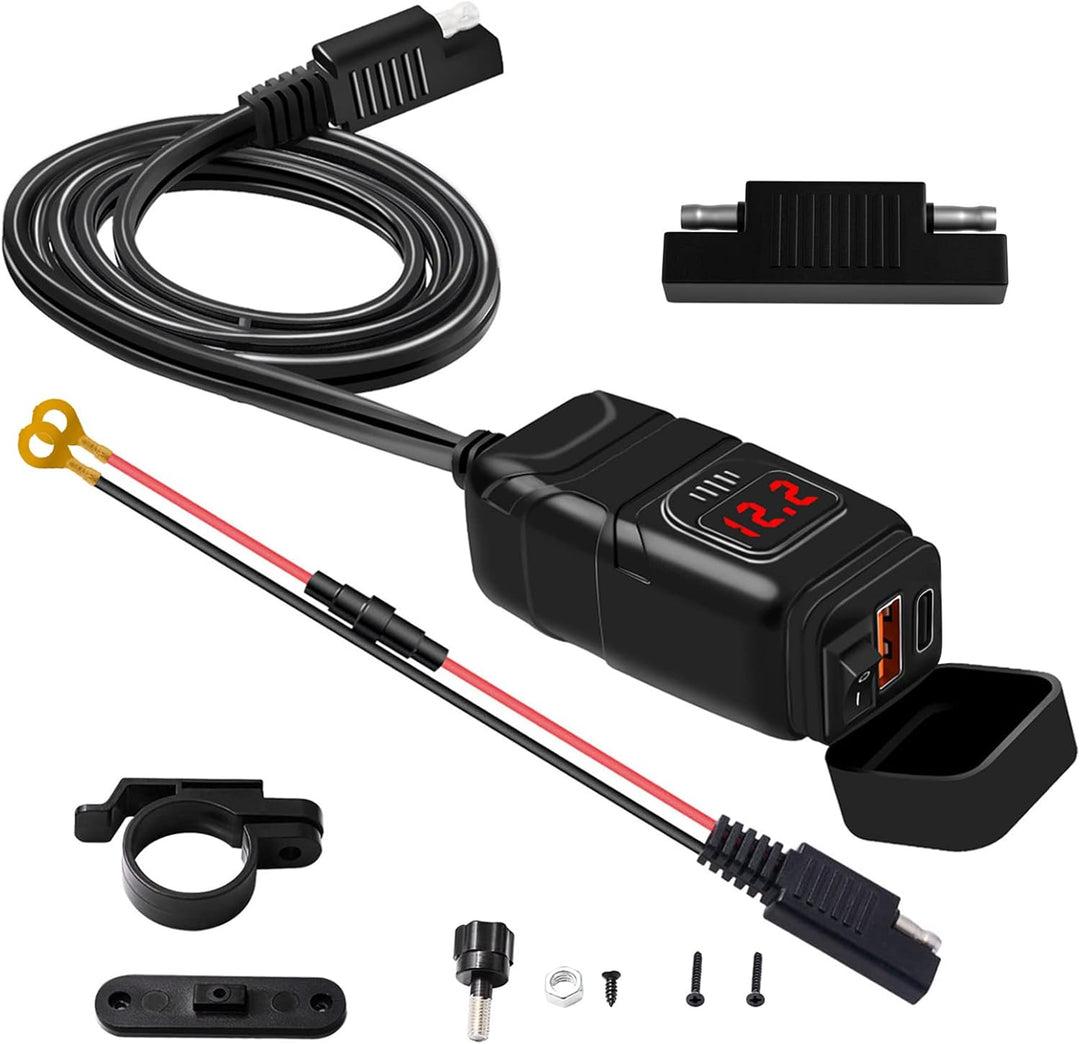 Motorrad USB- und Typ-C-Schnellladegerät mit Voltmeter – Drayvik