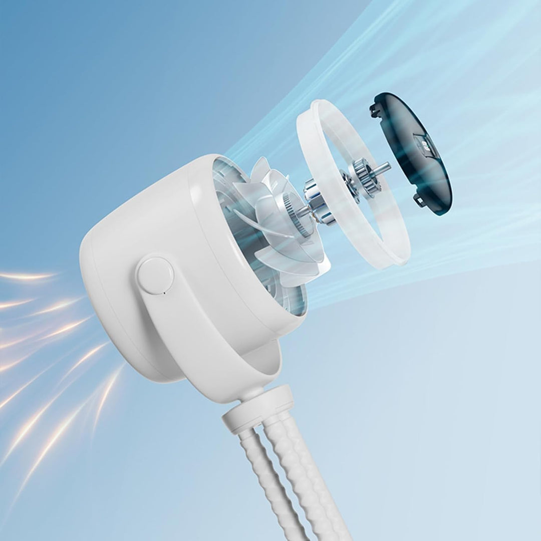 Genopladelig clip-on barnevognsventilator med natlys 100 hastigheder