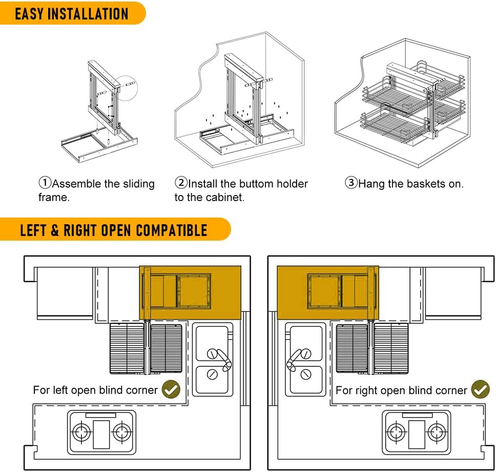 Robuster Kohlenstoffstahl Blind-Eckschrank Ausziehbares Regal – Zevora