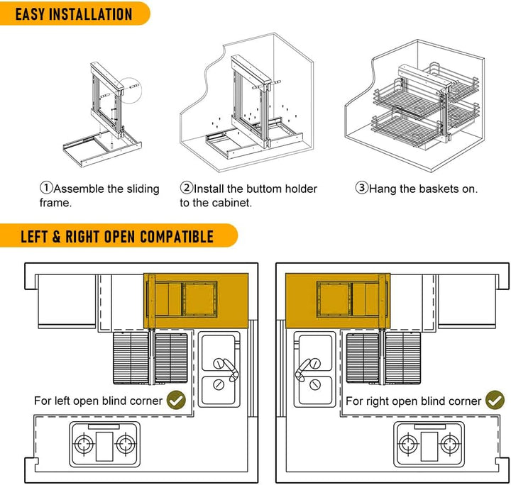 Robuster Kohlenstoffstahl Blind-Eckschrank Ausziehbares Regal – Zevora