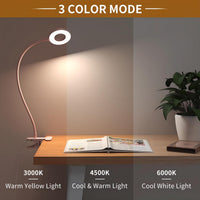 3 farvetilstande LED skrivebordsklemme lampe med fleksibel svanehals – Selvara (1+1 GRATIS)