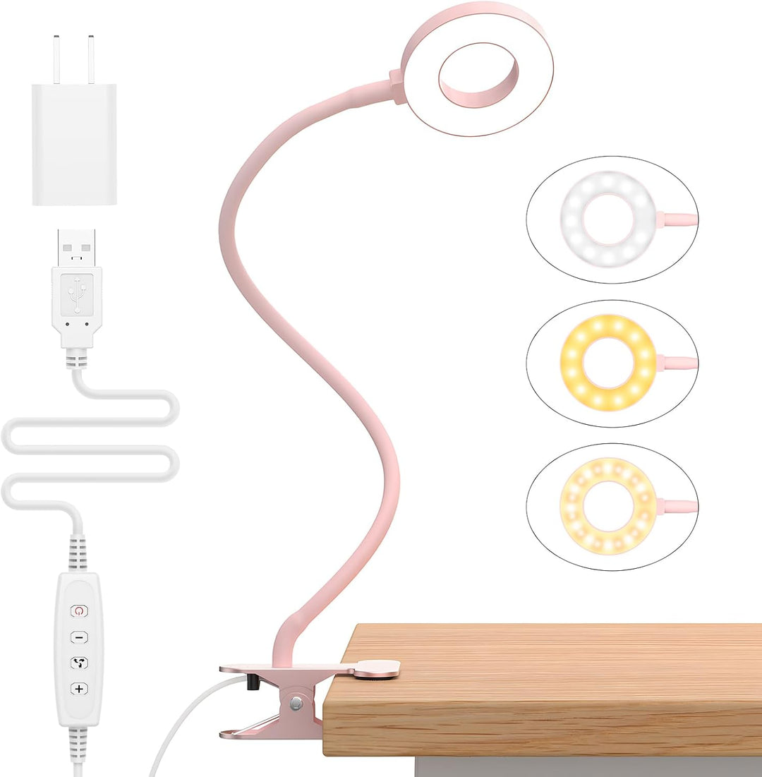 3 farvetilstande LED skrivebordsklemme lampe med fleksibel svanehals – Selvara (1+1 GRATIS)