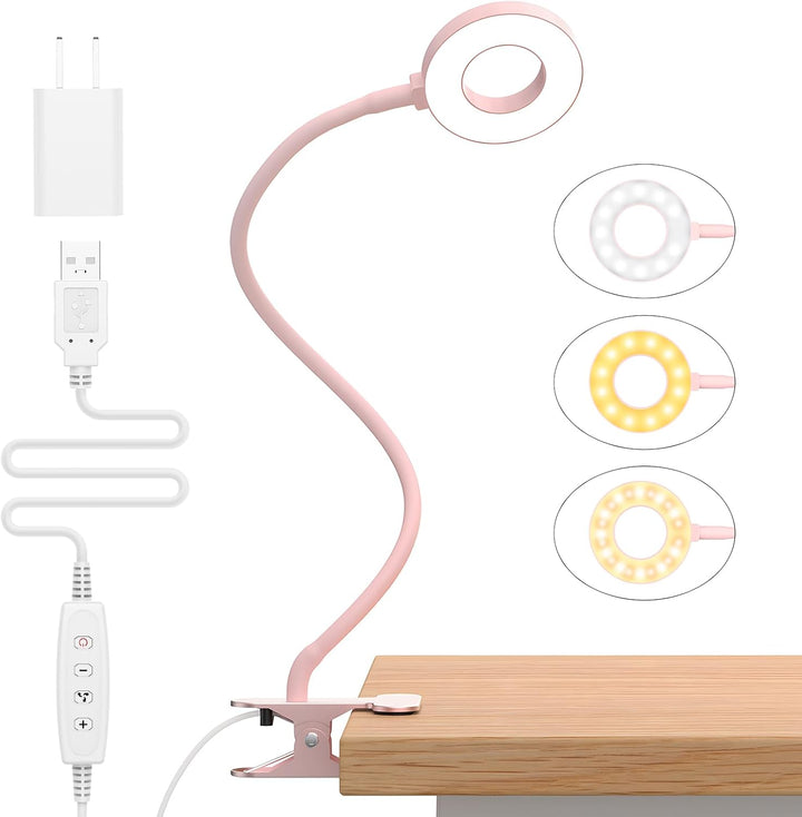3 farvetilstande LED skrivebordsklemme lampe med fleksibel svanehals – Selvara (1+1 GRATIS)