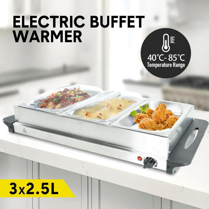 Electric Buffet Food Warmer with 3 × 2.5L Containers and Temperature Control – Valtero