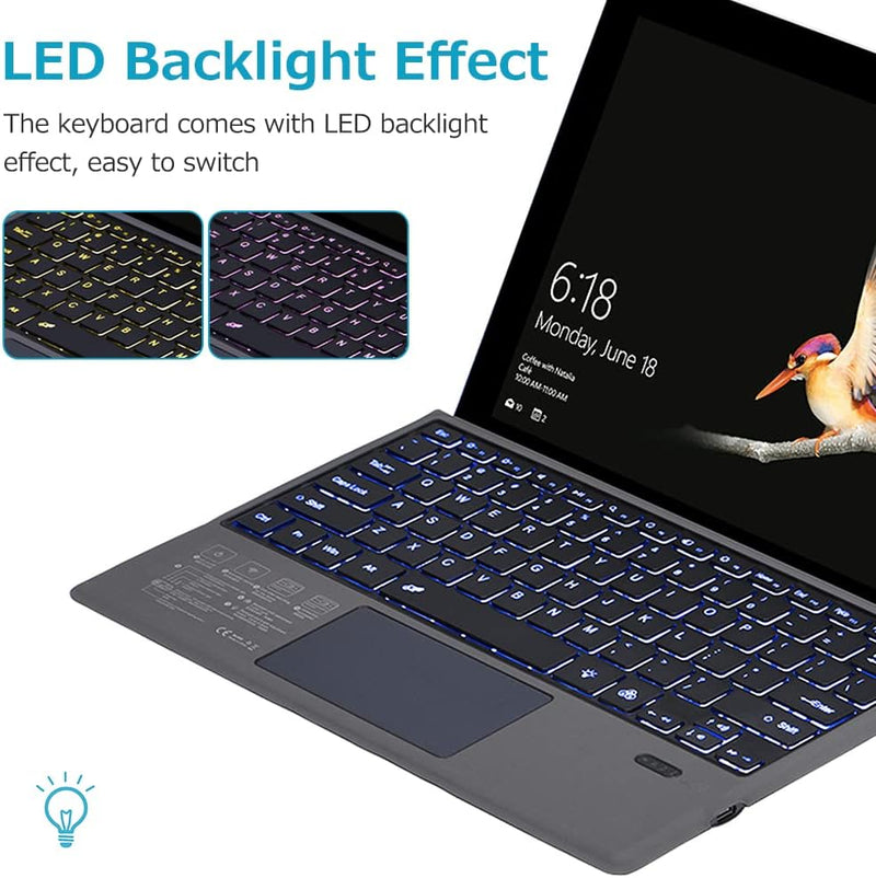 Trådløst Bluetooth-tastatur med baggrundsbelysning og touchpad til Surface Pro – Nexora