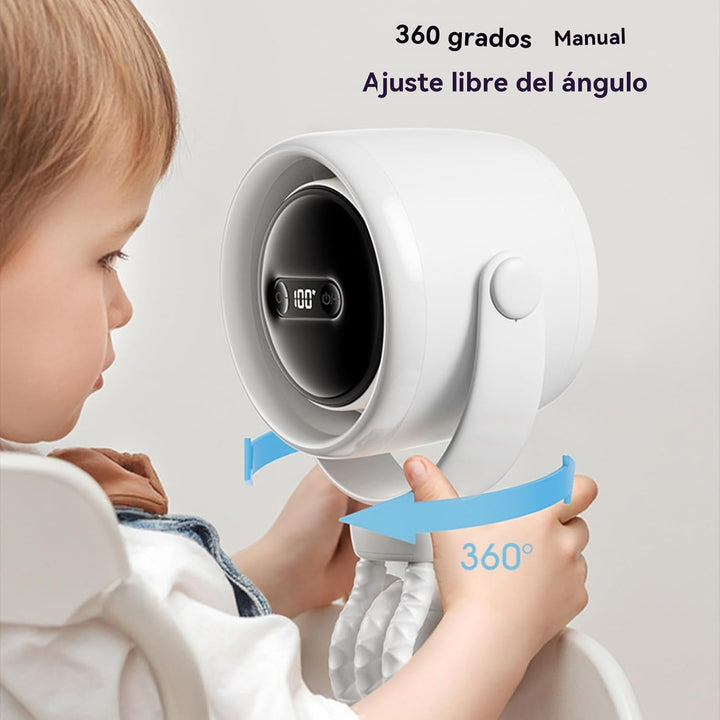 Genopladelig clip-on barnevognsventilator med natlys 100 hastigheder