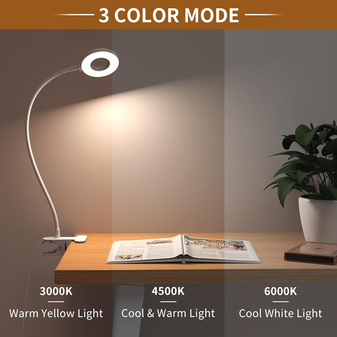 3 farvetilstande LED skrivebordsklemme lampe med fleksibel svanehals – Selvara (1+1 GRATIS)