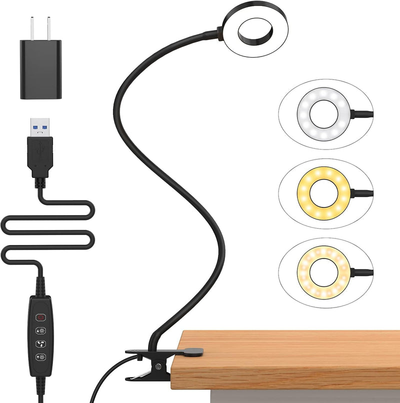 3 farvetilstande LED skrivebordsklemme lampe med fleksibel svanehals – Selvara (1+1 GRATIS)
