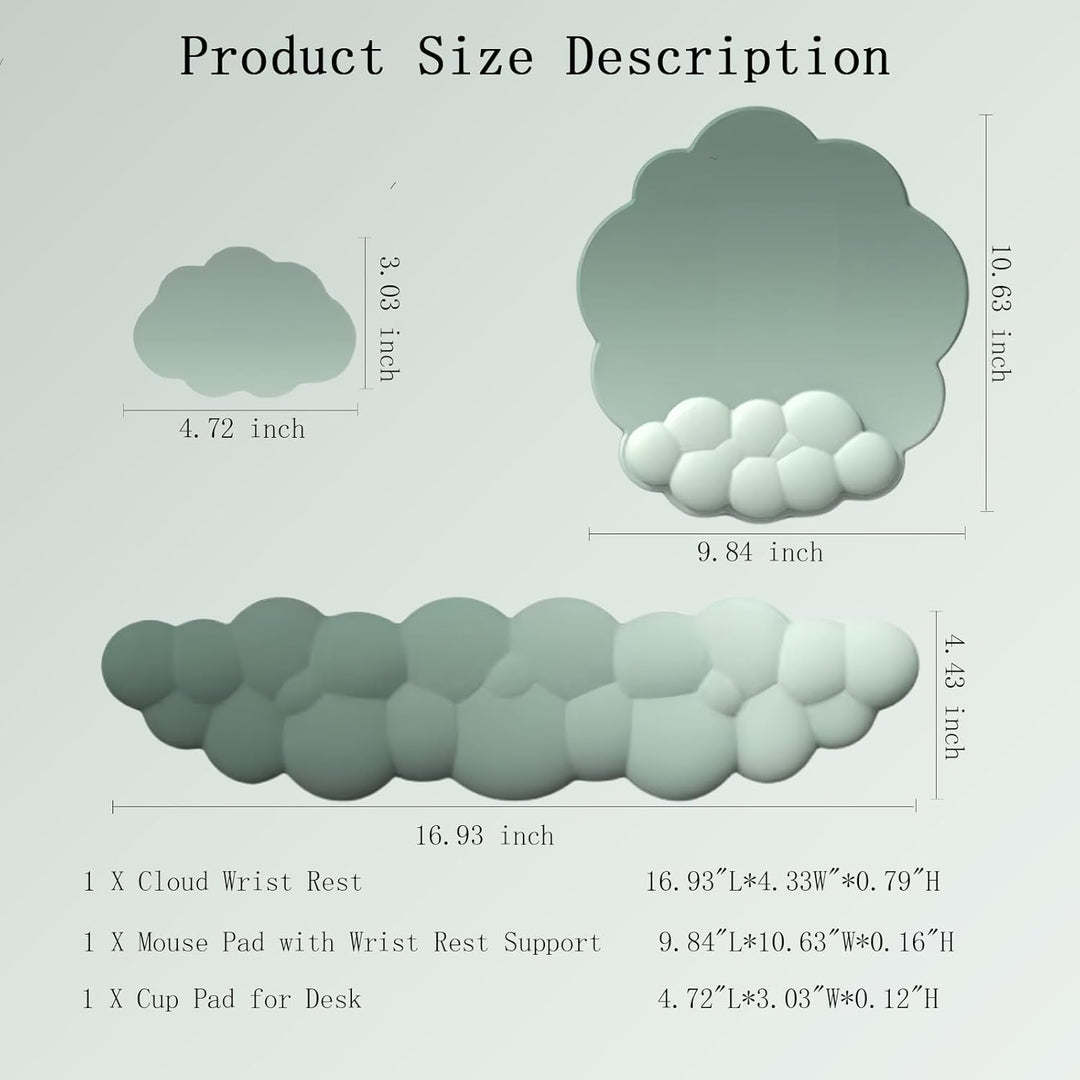 Cloud-shaped ergonomic wrist rest with mouse pad and coaster – Zeyora