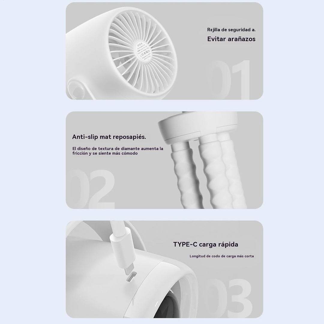 Genopladelig clip-on barnevognsventilator med natlys 100 hastigheder