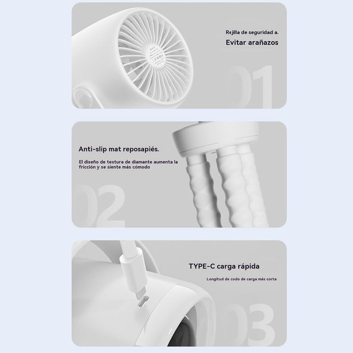 Genopladelig clip-on barnevognsventilator med natlys 100 hastigheder
