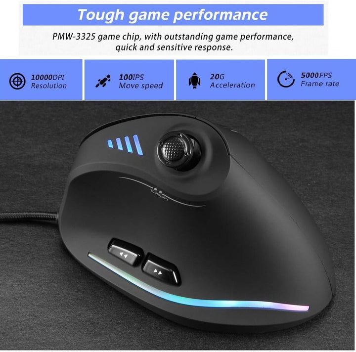 Vertikale RGB-Gaming-Maus mit Joystick und 11 programmierbaren Tasten – Kryvos