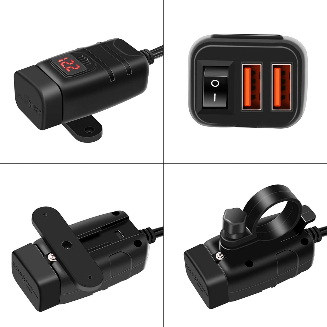 Motorrad USB- und Typ-C-Schnellladegerät mit Voltmeter – Drayvik