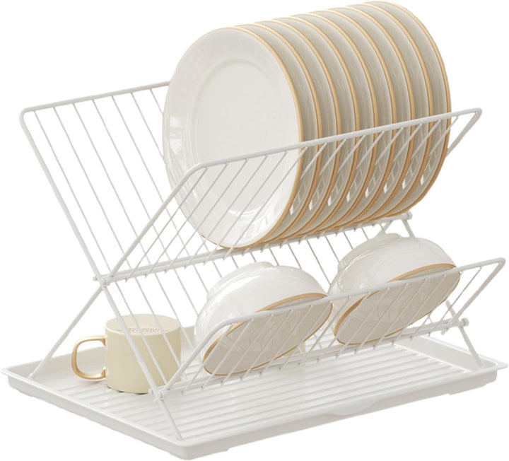 Foldable Dish Drainer – 2-Tier Kitchen Rack with Removable Tray – Kelvra