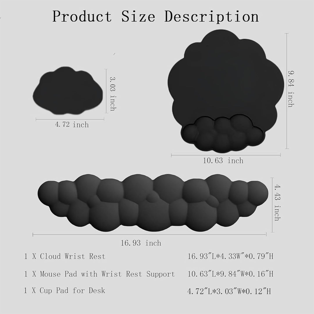 Cloud-shaped ergonomic wrist rest with mouse pad and coaster – Zeyora