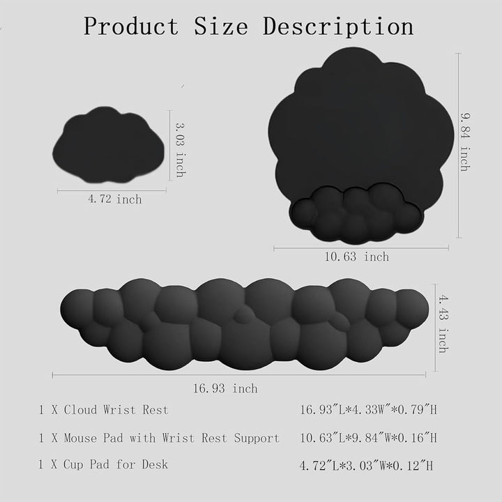 Cloud-shaped ergonomic wrist rest with mouse pad and coaster – Zeyora