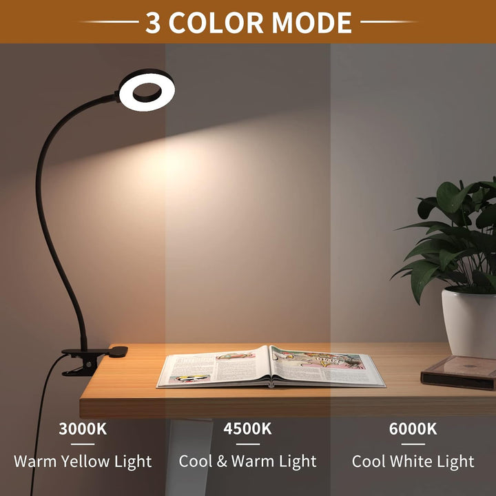 3 farvetilstande LED skrivebordsklemme lampe med fleksibel svanehals – Selvara (1+1 GRATIS)