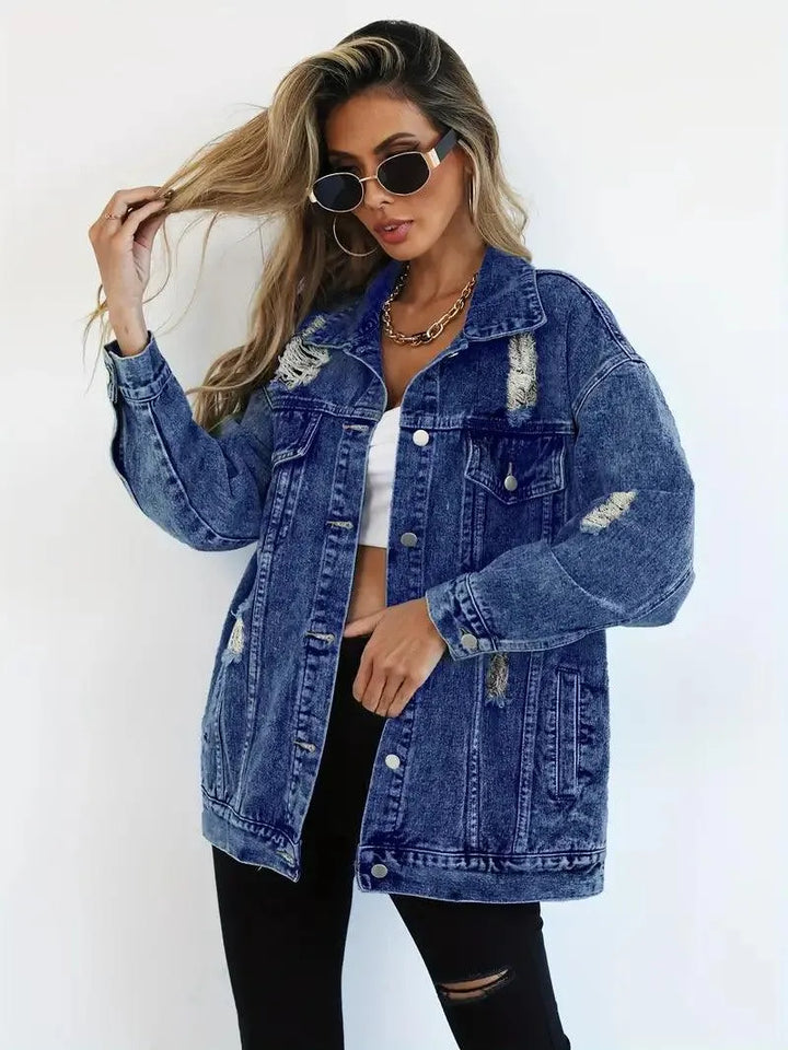Wasserfeste & Gefütterte Oversized Damen Jeansjacke mit Kapuze – Talia